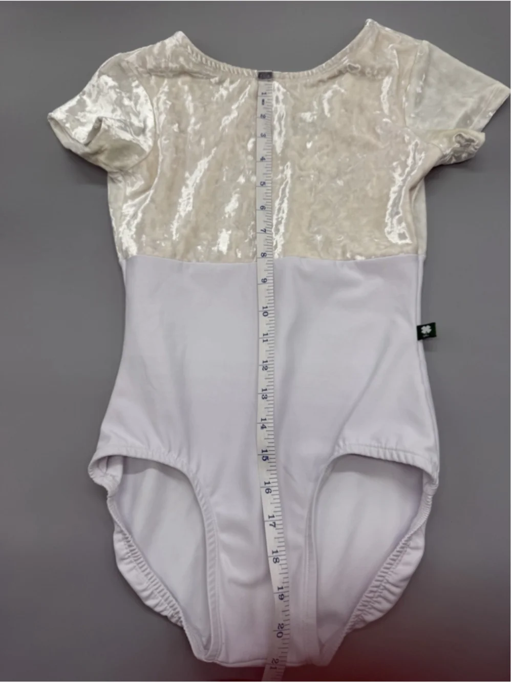 Luckyleo Dancewear Women's Short Sleeve White Velvet Accent Leotard